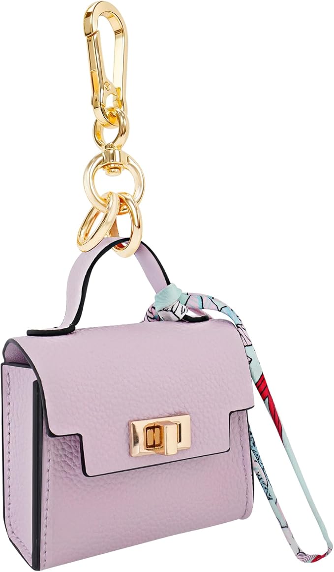 Mini Backpack Keychain, Leather Small Coin Purse for Women, Cute Hand Bag Charms with Key Holder & Twist-lock (Purple)
