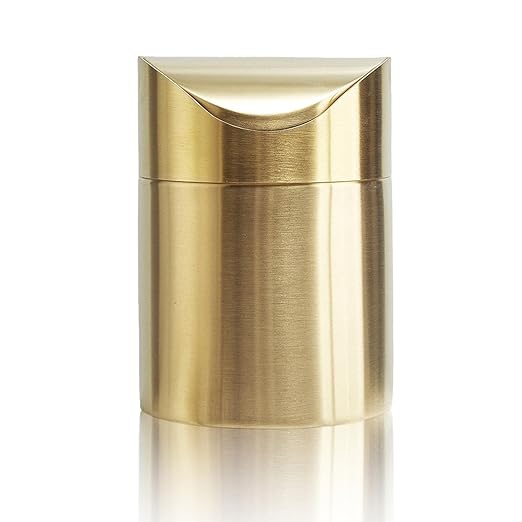 Chemlliy Stainless Steel Trash Can with Swing Lid, Mini Countertop Trash Bin Bathroom, Golden Desktop Garbage Cans Tiny Kitchen Waste Bins with Trash Bag