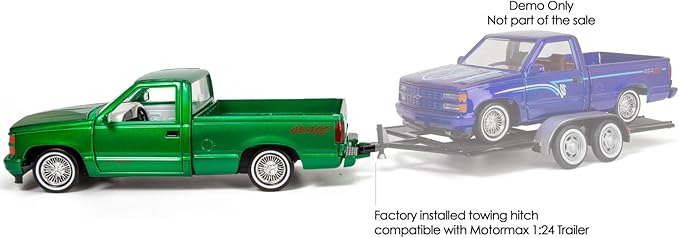 All Star Toys 1992 Silverado 454SS Pickup Lowrider Truck Candy Green 1/24 Diecast Model Motormax Get Low 79036 Exclusive