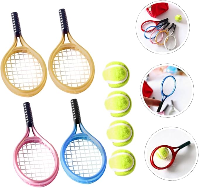 CORHAD Mini Tennis Racket for Dollhouse Decor Rackets Balls Fun Photography Props Lightweight and Compact Miniature Accessories for Creative House Layouts