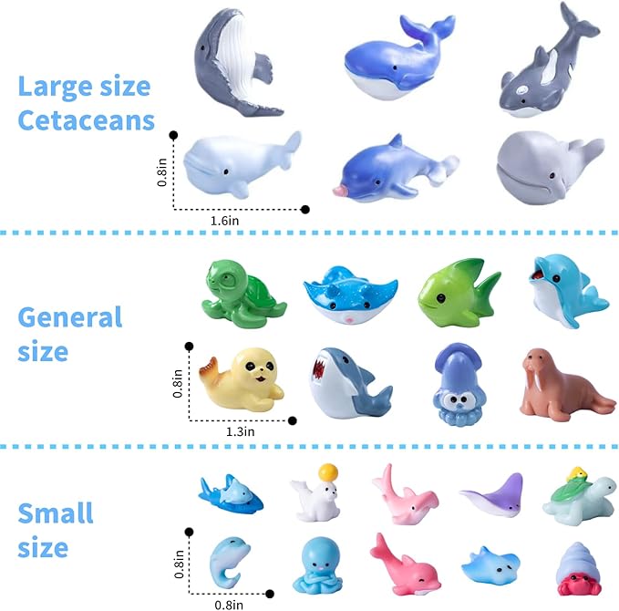 24 Styles Mini Resin Ocean Animals Figurines Toys Small Marine Animals Figures to Hide Tiny Plastic Bulk Crafts Whale Shark Octopus Dolphin Sea Creatures Aquarium Fish Tank Decor
