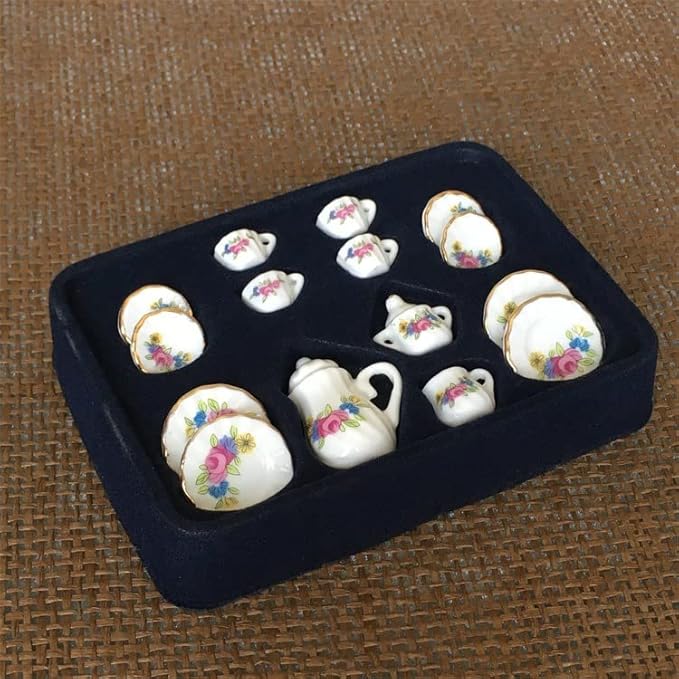 Dollhouse Decoration Accessories, 1:12 Dollhouse Miniature 15 Pcs Porcelain Tea Sets Mini Food Toy Model (H)