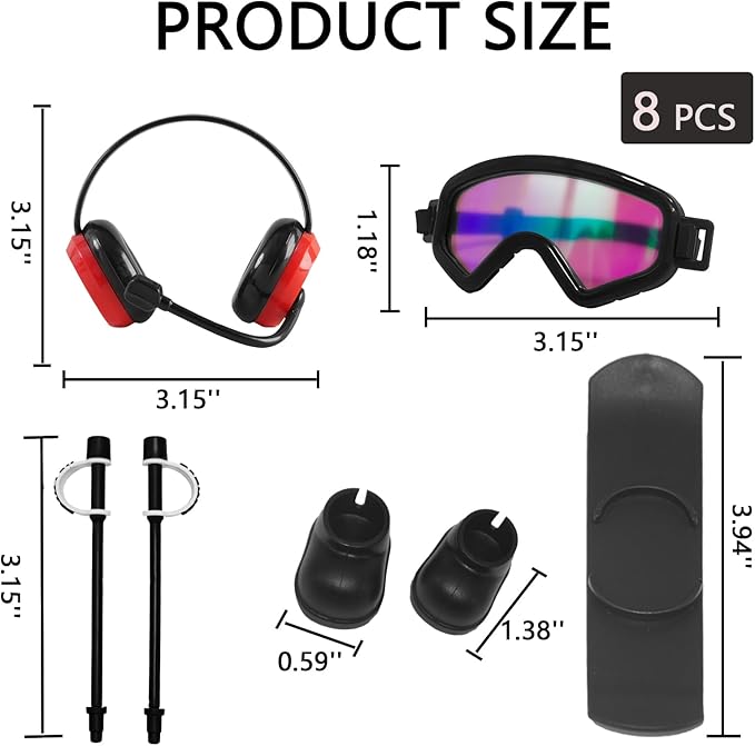 2026 New 8-Piece Ski & Snowboard Set for 17cm Dolls - Goggles, Headset, Ski Poles, Boots & Snowboards, Vinyl Figure Sports Adventure Collection (Doll is NOT Included) (Black)