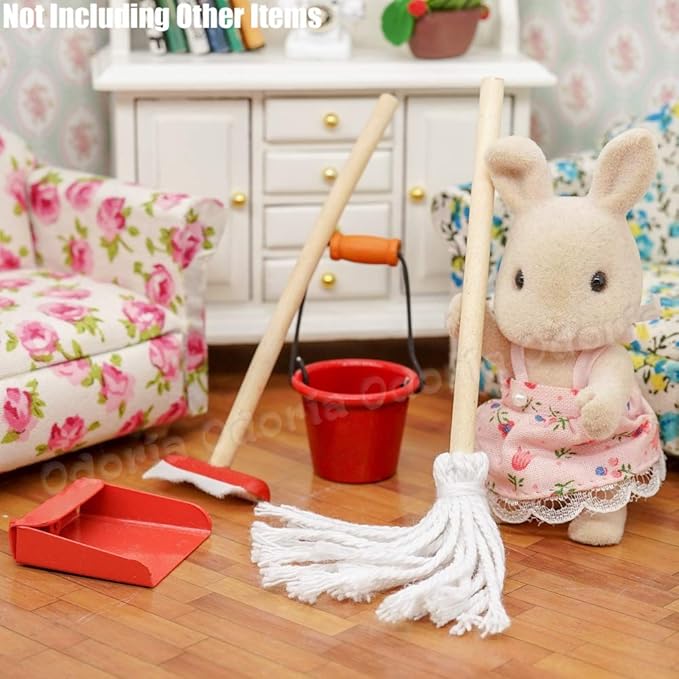 Odoria 1/12 Miniature Mop Bucket Cleaning Tools Dollhouse Decoration Accessories