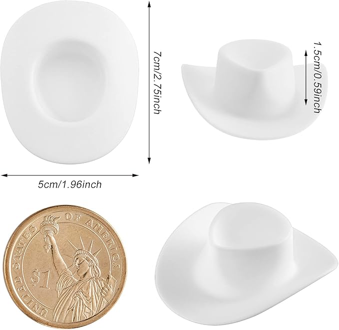 Skylety 20 Pieces Plastic Mini Cowboy Cowgirl Hat Miniature Western Small Doll Hat Cute Doll Cupcake Decoration for Dollhouse Cow Party Decoration(White)