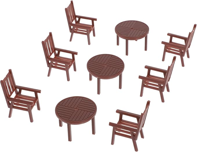 DOITOOL 4 Sets Miniature Dollhouse Furniture 1/50 Scale Mini Table and Chairs Playhouse Accessory Durable Plastic Mini Desk Chair Set for Creative Kids