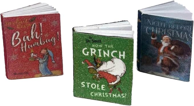 Melody Jane Dolls Houses Dollhouse 3 Christmas Books with Pages Miniature Bookshelf Nursery Accessory