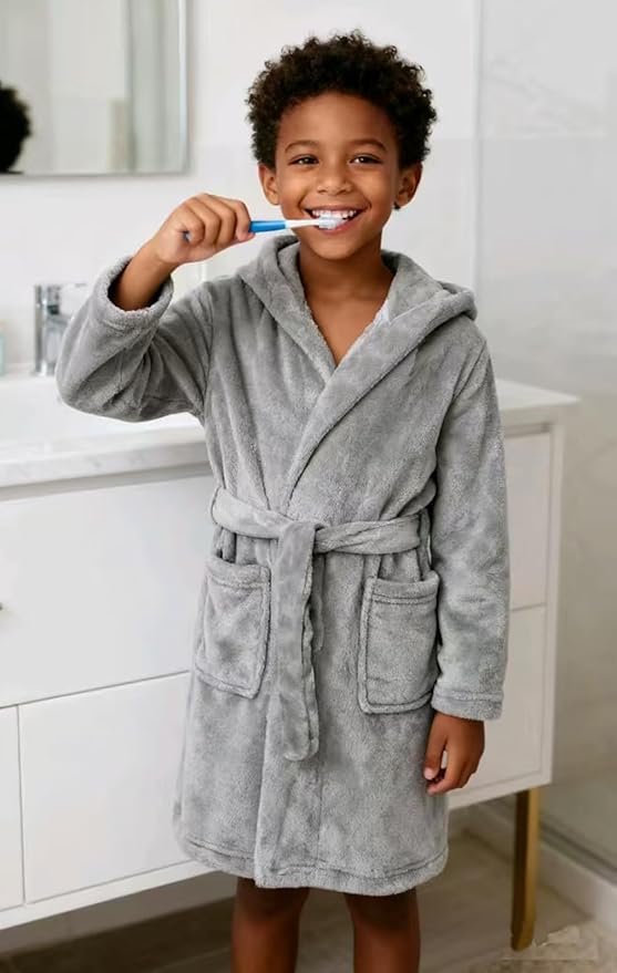 Boys Fleece Robe Hooded Toddler Soft Bathrobe Pajamas Sleepwear for Kids Girls 2-16 Years
