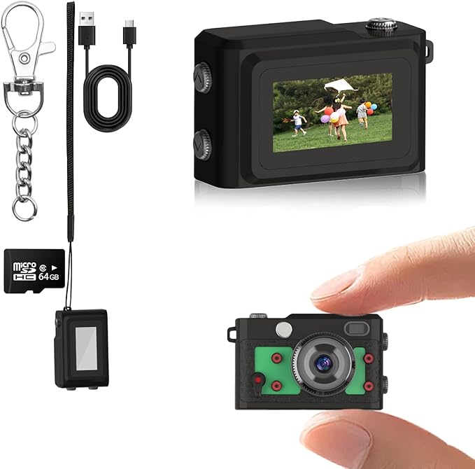 Mini Keychain Camera 64GB, 1080P Mini Retro Photo Video Camera, 120 Minute Battery Life Portable Tiny Digital Cam, Micro Video Camcorder for Travel Students Children, Green