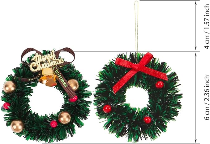 10 Pieces Mini Artificial Christmas Wreaths Ornaments, Dollhouse Miniature Christmas Wreath Doll House Mini Xmas Wreath for Dollhouse Door Windows Christmas Tree Decoration (2 Styles)