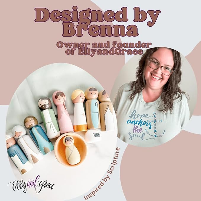 Elly and Grace Wooden Nativity Set with Manger and Book, Christmas Decoration and Book for The Holiday Season,Christmas Nativity Set