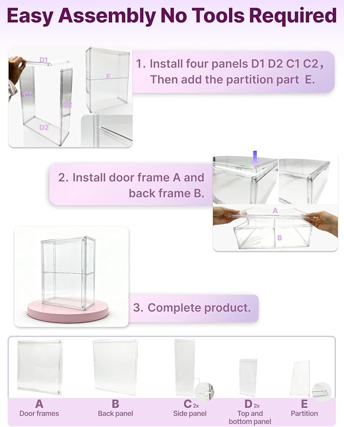 2-Pack Clear Acrylic 2-Tier Display Cabinet 14.17" with Shelf, Wall Mounted, Dustproof Display Case for Labubu Figures, Big into Energy, Exciting Macaron, Have a Seat, Coca-Cola Series