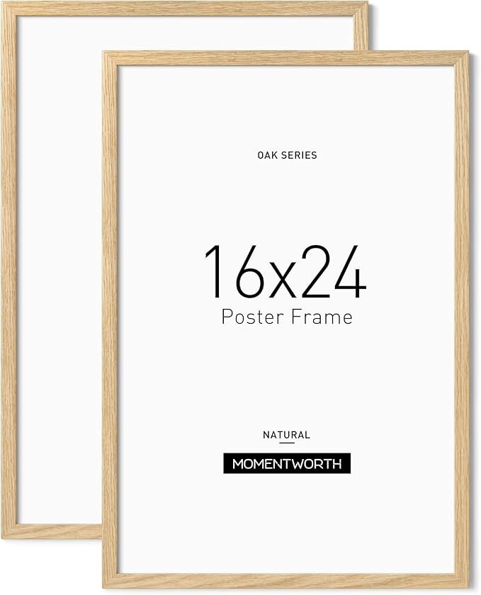 Momentworth Minimalist 16x24 Frame, Solid Oak Wood 16x24 Picture Frame for Wall Mount - Wall Decor for Home, Office & Galley (2 Pack,Oak)