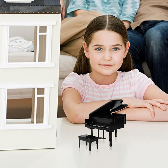 VOSAREA Miniature Piano for Dollhouse 1 Set Mini Piano Modeling Model Stool Traditional Craftsmanship for Decor Tiny House Accessories