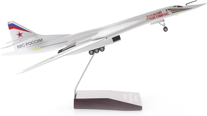 Tupolev Tu-160 Blackjack Bomber 1/144 Diecast Metal Aircraft Model Kits Soviet Union Military Fighter Pre-Build Replica Airplane Model with Stand for Collections or Gift