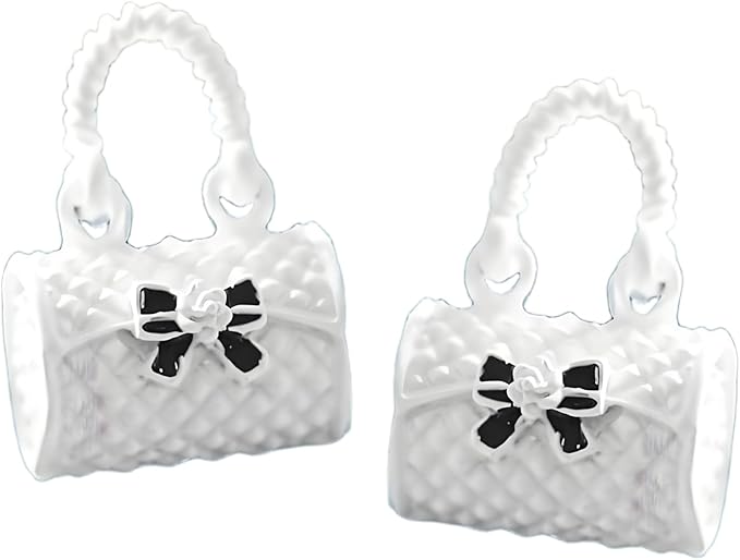 2 Pack Mini Fashion Girl Handbags with Bow – 1:12 Scale White Miniature Metal Satchels, Tiny Dollhouse Accessories for Micro Scene Decoration, DIY Display, Collectible Ornaments & Creative Home Décor