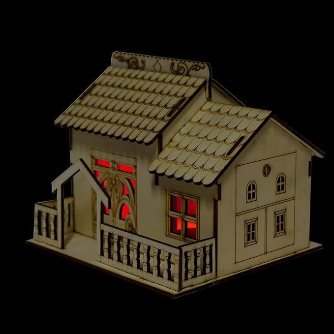 Buachois House Piggy Bank, 13 X 14 X 15cm Miniature Villa Coin Storage Box with Night Light, Wooden Money Bank House Model Dollhouse for Great Desktop Gift(#2)