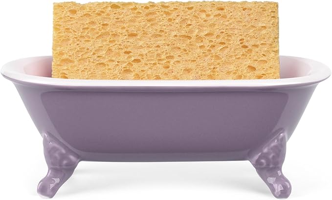 NEWHENGS 6.5" Ceramic Mini Decorative Clawfoot Bathtub Bar Soap Dish, Kitchen Sponge Holder and Shower Tray for Bathroom, 1 Pack(Lavender)