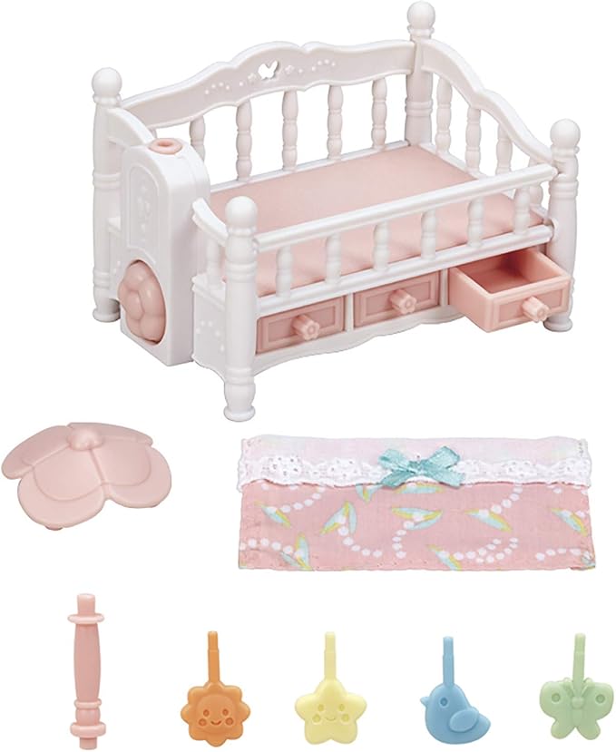 Calico Critters Crib with Mobile - Interactive Dollhouse Furniture Set with Working Features
