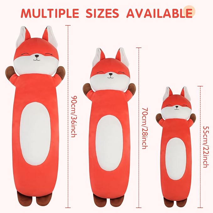 22 inch Orange Fox Stuffed Animal, Soft Long Pillow Doll, Cute Fox Plush Hugging Pillow Plushies Toy Gift for Kids, Boys Birthday,Valentine