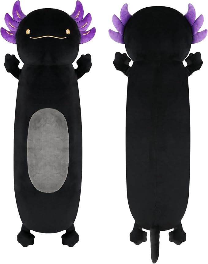 22inch Black Axolotl Stuffed Animal, Soft Long Pillow Doll Cute Axolotl Plush Body Pillow Plushies Toy Gift for Kids, Boys Birthday, Halloween, Christmas