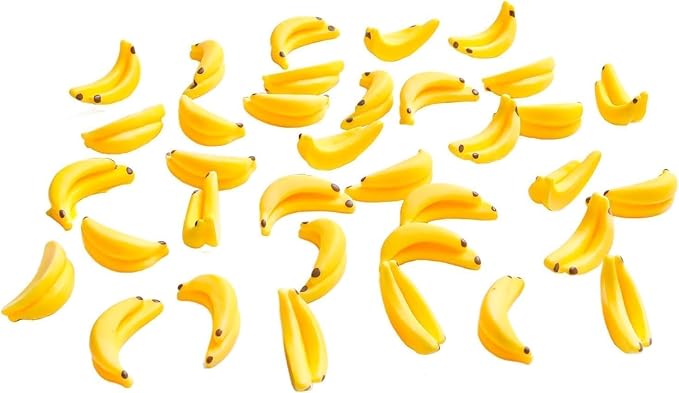30Pcs Yellow Mini Plastic Artificial Bananas 1/12 Scale Dollhouse Accessories, Realistic Miniature Fruit Models for Fairy Garden Kitchen Decor & DIY Crafts