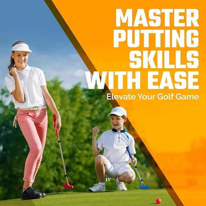 Go For It Golf Kids Putter - Extendable Shaft for Junior Golfers - Adjustable Size for Right and Left Hand - Perfect Training Club for Kids - Includes 3 Balls, Cup with Flag 17"-35"