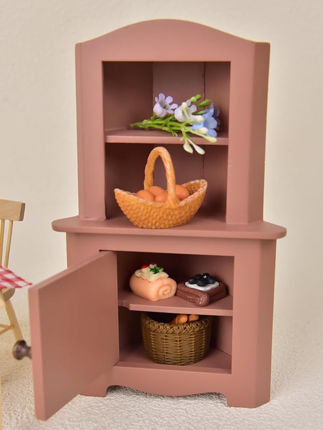 Miniature Wooden Dollhouse Corner Cabinet 1/12 Scale Closet for Mouse Hole Farm House - Dollhouse Furniture Decor Gift for 14+