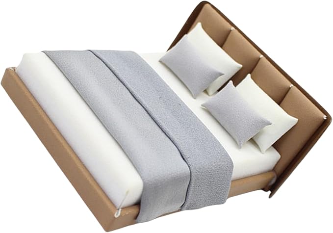 1/20 Scale Dollhouses Bedroom Decorative Miniature Double Bed with Beddings Model Dollhouses Furniture Accessories
