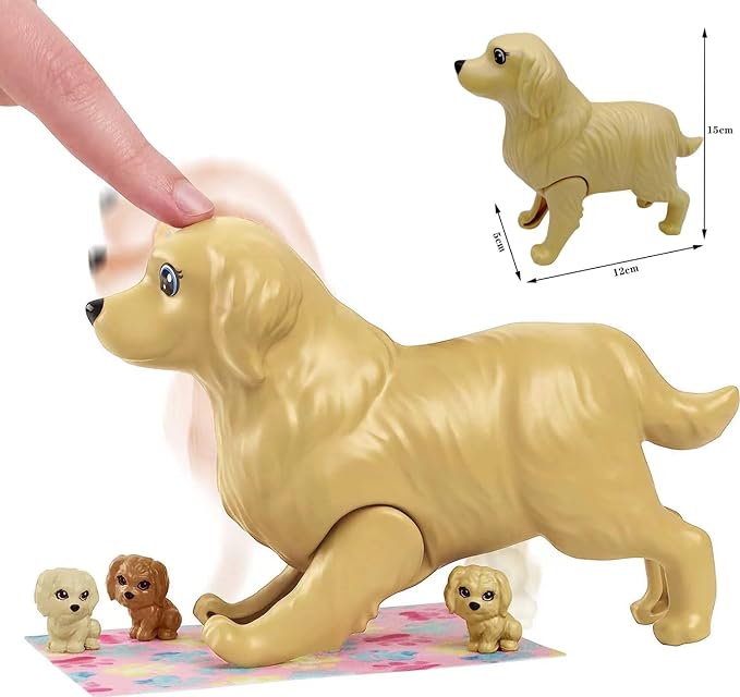 Dolls Set of 6 People with Dollhouse Pets Included Pregnant Mom Dad 3 Kids and Baby Boy in Mommy's Tummy, Doll Playsets and Accessories for 3-12 Years Old
