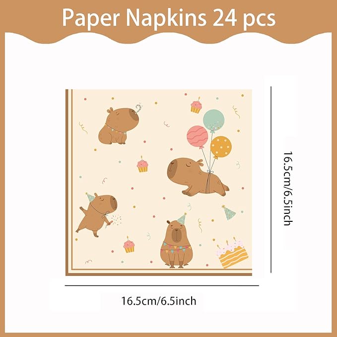 96 Pcs Capybara Party Decorations Pack for Boys Girls, Cute Capybara Birthday Supplies Includes Plates, Napkins, Forks for Animals Themed Party Supplies, Serve 24