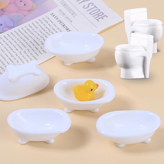 2Pcs Mini Bathtub Toilet Shape Resin Silicone Molds 3D Tiny Lavatory Epoxy Casting Molds for DIY Micro Resin Dollhouse House Kitchen Miniatures Landscape Decor