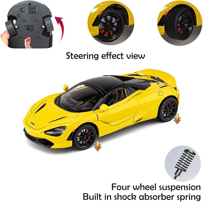 McLaren 720s Toy Cars Roadster Model 1/24 Yellow Alloy Collectibles Die-cast Vehicles with Sound and Light