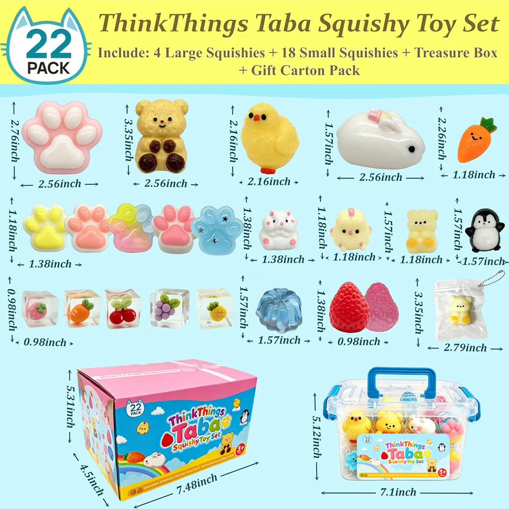 22 Pack Taba Squishy Kit, Fidget Bulk Toys for Kids 4-8 8-12 Party Favors
Cute Squishies For Girls Boy, Treasure Box Packs, Classroom Rewards, Goodie Bag Fillers Pinata Stuffers, Birthday Xmas Gifts