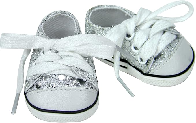 Sophia's s Doll Sequin Tennis Sneaker with Laces and Imitation Leather Toe Cap Shoes for 18" Dolls, Silver