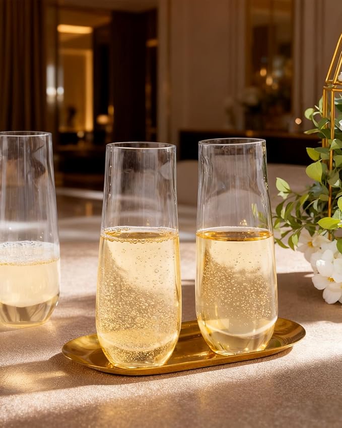 Ciaell 48 Pack Plastic Champagne Flutes - 9 Oz Disposable Champagne Glasses - Stemless Mimosa Glass for Parties & Weddings & Birthdays