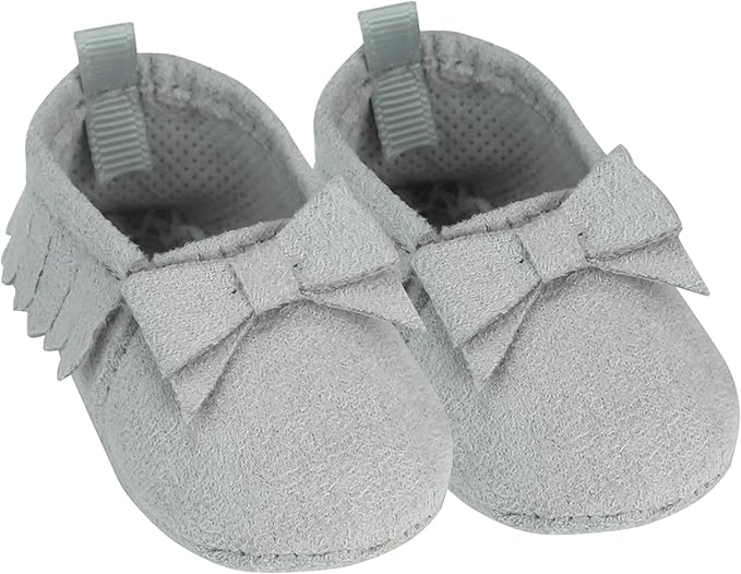 Sophia's Small Adorable Mix & Match Suede Slip-On Moccasin Ballet Flat Shoes with Fringe Details and Bows for 15 Baby Dolls, Gray
