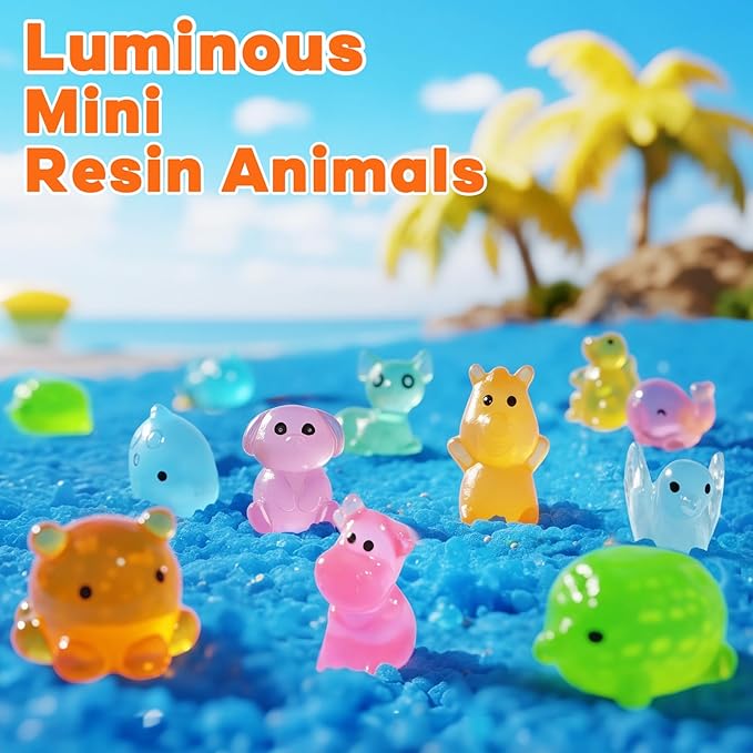250 Pcs Luminous Mini Resin Animals, 25 Styles Glow in The Dark Tiny Animal Figurines Bulk for Fairy Garden, Dollhouse, Aquarium Tank, DIY Crafts, Party Favors, Hide and Seek Game