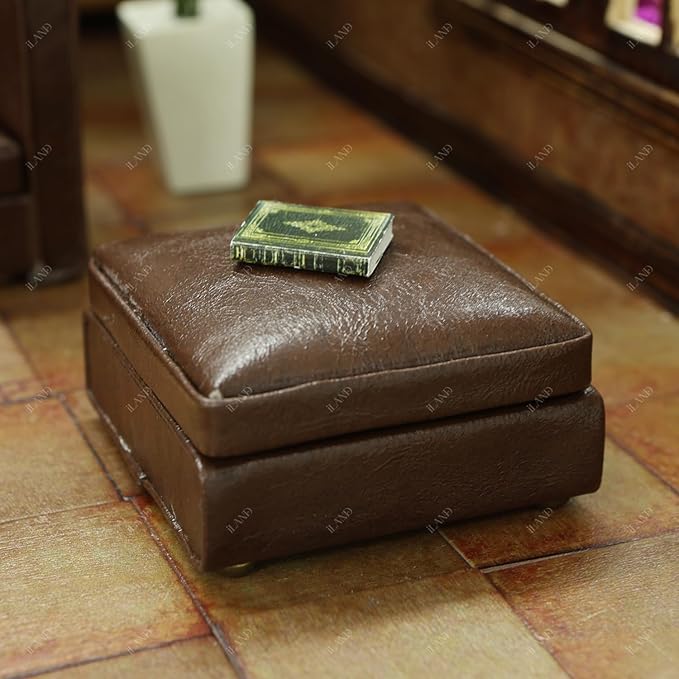 iLAND Dollhouse Furniture Miniature Sectional Couch Set for Doll House Décor Fit 1/12 Scale Accessories, Modern Brown Faux Leather Sofa Timeless & Classic