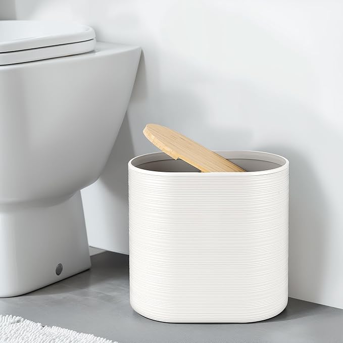 IMAVO Bathroom Accessory Set-11Pcs White Bathroom Accessories Set with Trash Can,Soap Dispenser,Soap Dish,Toothbrush Holder,Toothbrush Cup,Toilet Brush Holder,Qtip Holder Dispenser with Labels