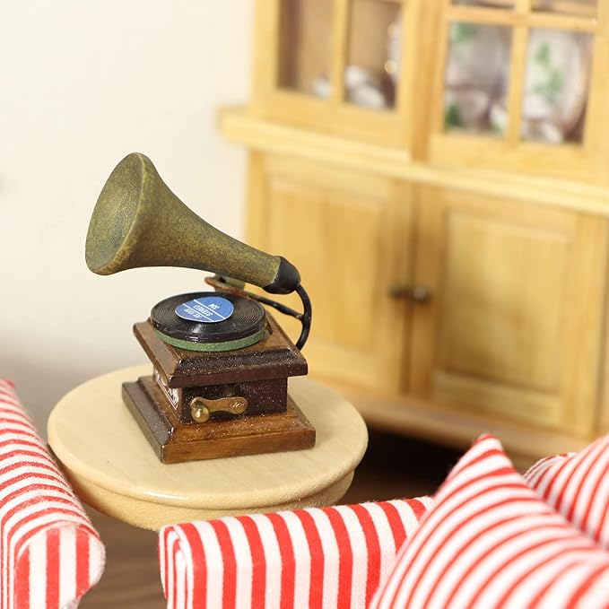 Miniature Gramophone Dollhouse Accessories Phonograph 1:12 Scale Vintage Record Player Mini House Charming Retro Mini Model Desk Decoration