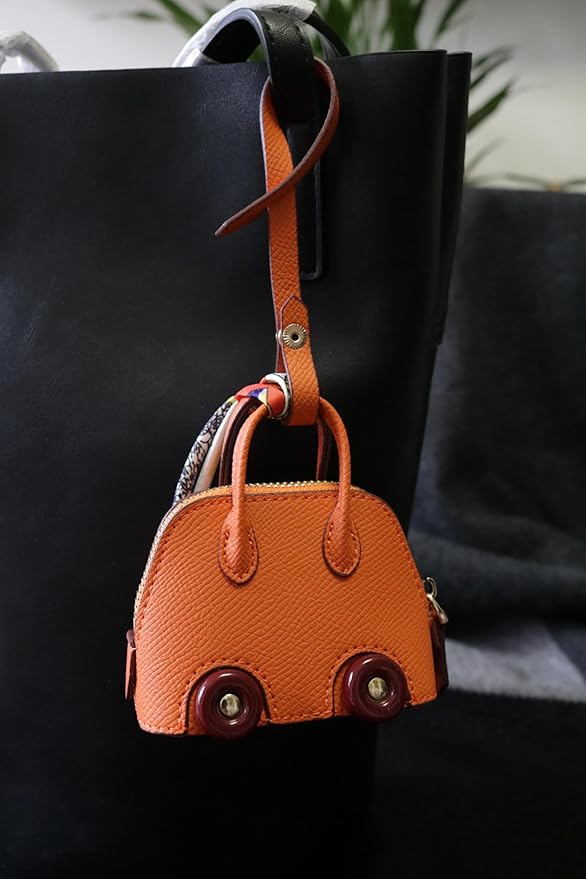 Buyborgood Women's 2 PCS Mini Tote Bag Charms Keychain Pouch Small Coin Purse Wallet, Denim+Orange