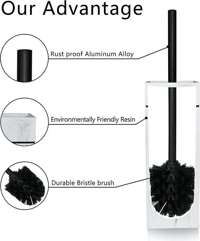 Indecor Home Black Line Design Resin Toilet Bowl Holder and Brush Set, Stylish Bathroom Cleaning Tool with Durable Bristles, Compact and Functional