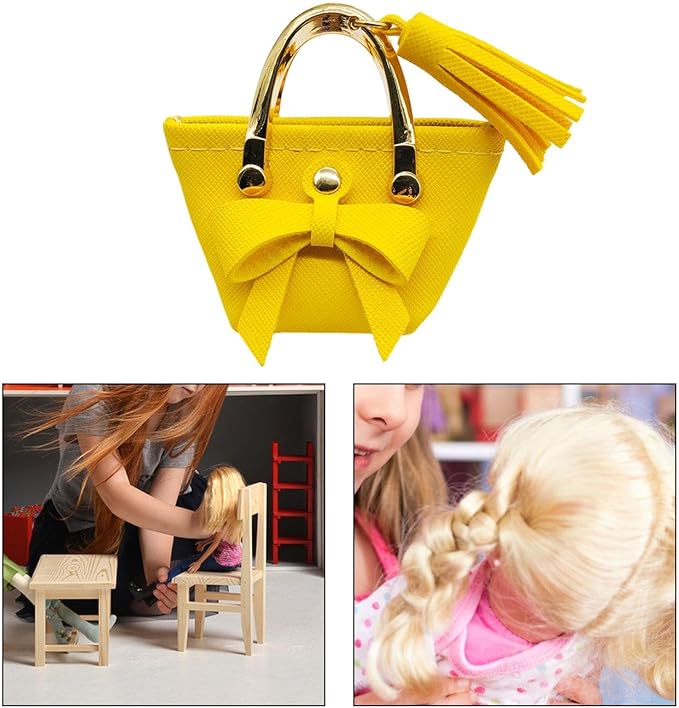 Milageto 1/6 Scale Dolls Handbag Doll Dress up Miniature Scene Decoration Miniature Tote Bag with Tie for 12 inch Dolls BJD Clothing, Yellow
