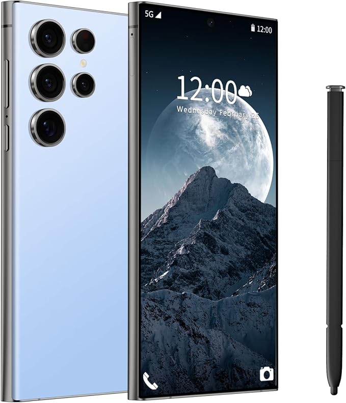 BAOWU I24 Ultra 5G Unlocked Phones, Built in Pen, Smartphone Battery 6800mAh 6.8" HD Screen Unlocked Cell Phone, 16+512GB Android14 with 128G Memory Card, Face ID/Fingerprint Lock/GPS (Blue)