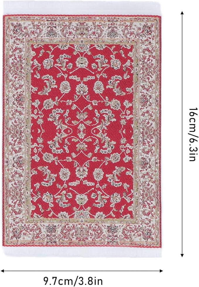 5Pcs Doll House Rug, 1/12 Floral Print Miniature Carpet, 6.3x3.8in Miniature Rugs for Doll House, Woven Fabric Miniatures Floor Blanket for Mini Furniture Decoration