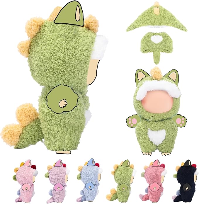 17cm (6.7inch) Doll Clothes, Outfits for Clothes Set, Dino Dolls Keychain Accessories, Faking Animal Style Outfit Jumpsuit Dinosaur Costume for Dolls (Green) (Doll Not Included)