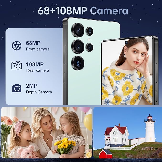 BDWJW I25 Ultra Smartphone 16GB+512GB Android 14 Smartphone, 6.99" FHD+ Display, 7000mAh Battery, 108MP+68MP Dual Camera, Built-in Pen Stylus, Fast Performance Large Memory (Cyan)