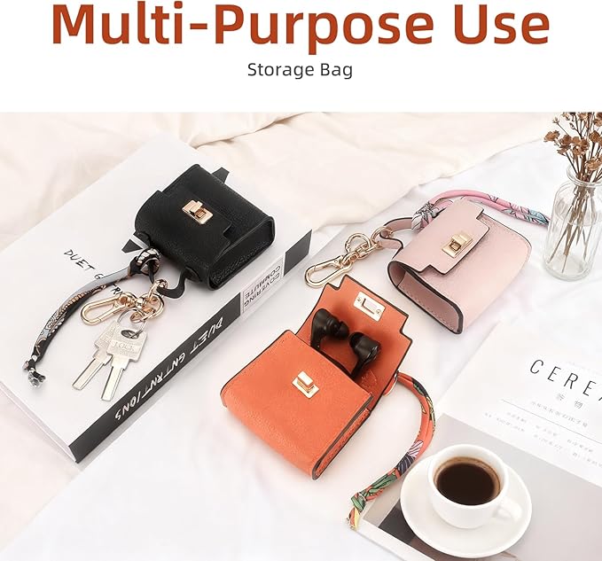 FENHIN Mini Backpack Keychain, Leather Small Coin Purse for Women, Cute Hand Bag Charms with Key Holder & Twist-lock (Orange)