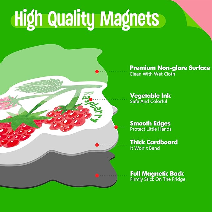 50 PCS Fruit & Vegetable Magnets, Adorable Magnetic Fruits Veggies Thick Fridge Magnets Cute Educational Learning Toys for Toddles Kids 1-2